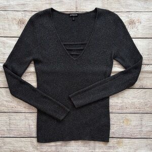 Express Women's Charcoal V-Neck Sweater